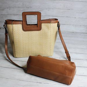 The Limited Women's Straw Satchel Shoulder Makeup Handbag Set Natural
